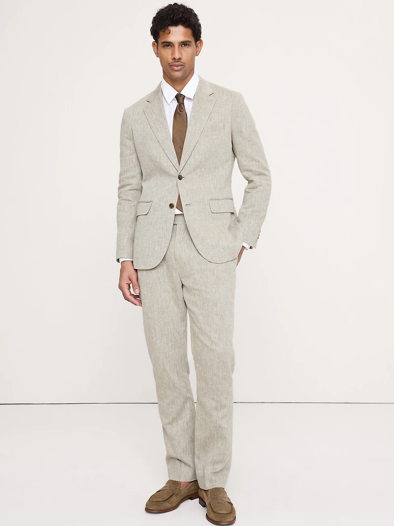 Green Linen-Cotton Suit Pant