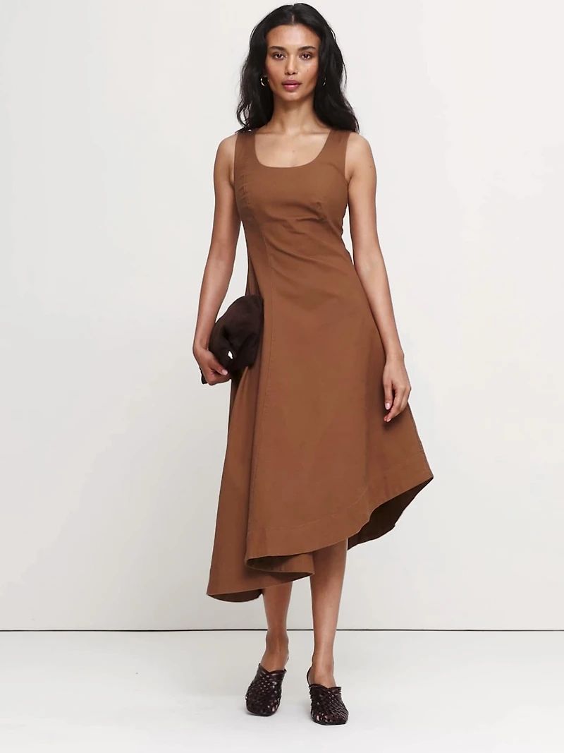 Cotton Canvas Asymmetric Midi Dress