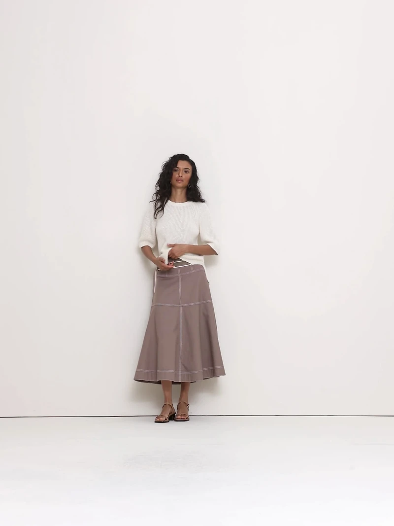 Cotton Canvas Belted Maxi Skirt
