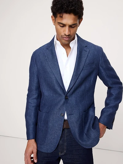 Blue Herringbone Linen Sport Coat