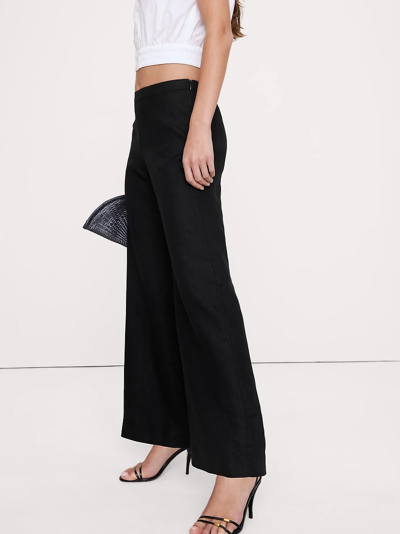 Mid-Rise Kick-Flare Linen Ankle Pant