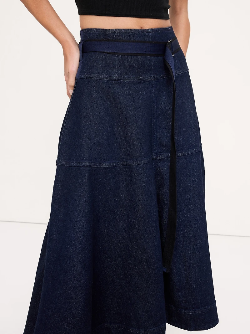 Denim Belted Maxi Skirt
