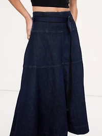 Denim Belted Maxi Skirt