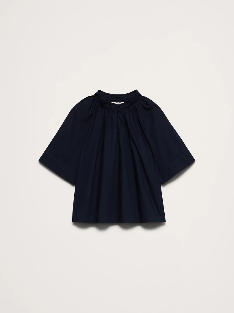 Cotton Poplin Split-Neck Top