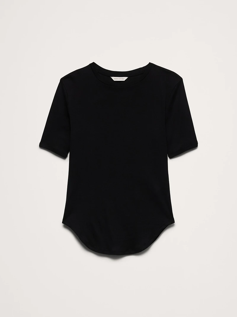 Baby Rib Cotton Elbow-Sleeve T-Shirt