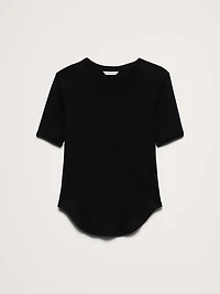 Baby Rib Cotton Elbow-Sleeve T-Shirt