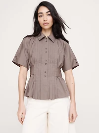 Pleated Cotton Poplin Top
