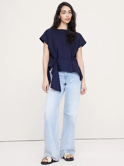 Cotton Poplin Boatneck Asymmetrical Top