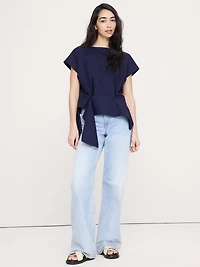 Cotton Poplin Boatneck Asymmetrical Top