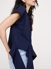 Cotton Poplin Boatneck Asymmetrical Top