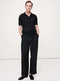 Pointelle Linen-Cotton Polo Cardigan