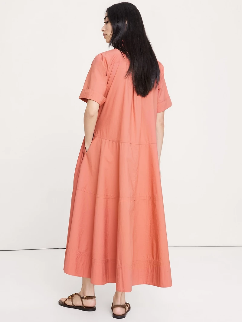 Cotton Poplin Trapeze Maxi Shirt Dress
