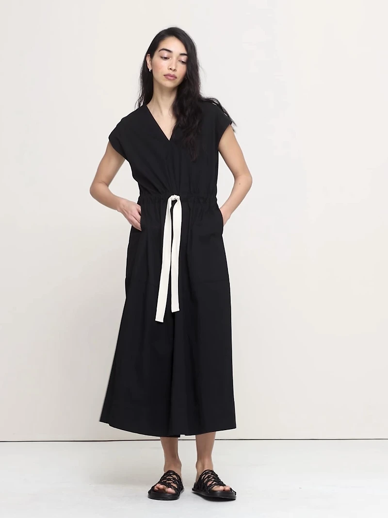 Stretch-Cotton Tie-Waist Maxi Dress