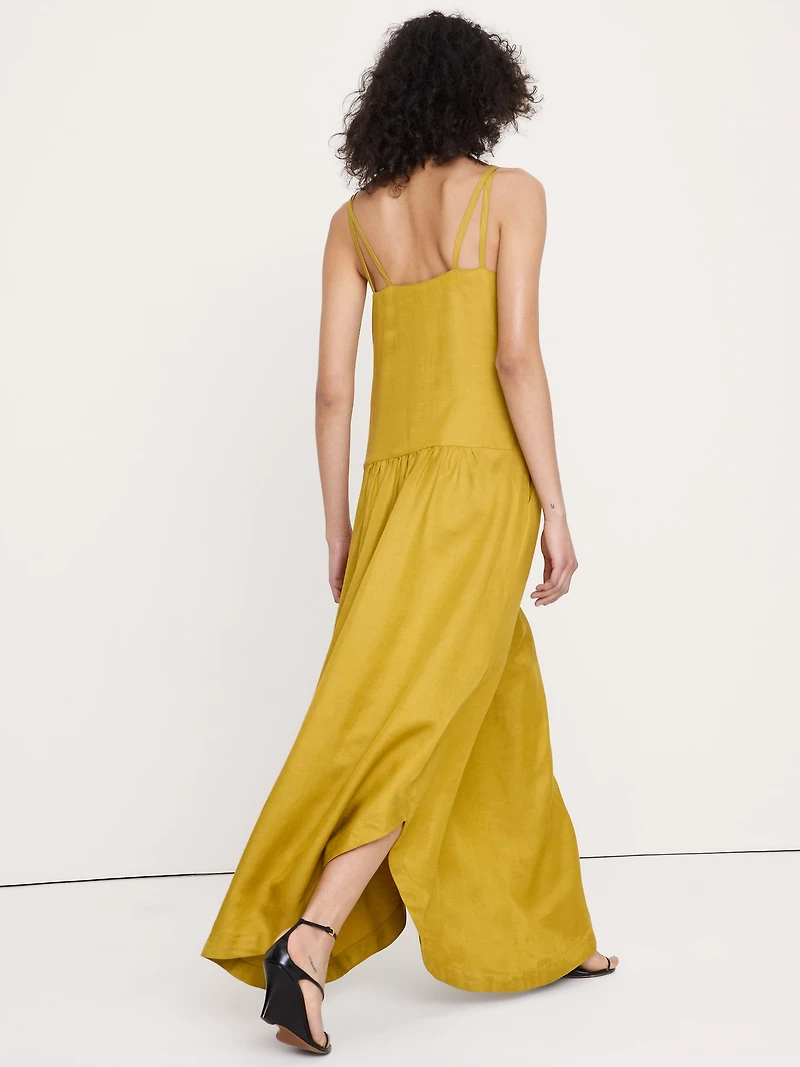 Viscose-Linen Drop-Waist Maxi Dress