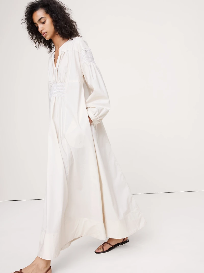 Smocked Cotton Poplin Maxi Dress