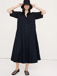 Cotton Poplin Trapeze Maxi Shirt Dress