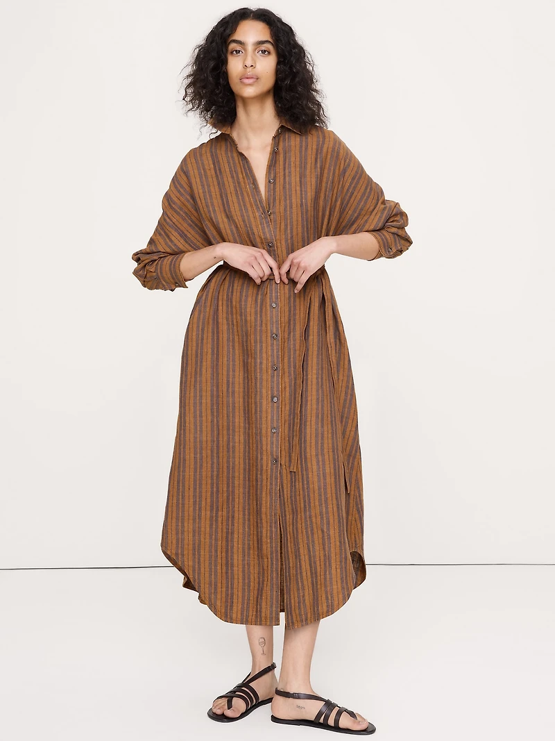 Linen Midi Shirt Dress