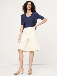 Ribbed Cotton Cropped Cardigan