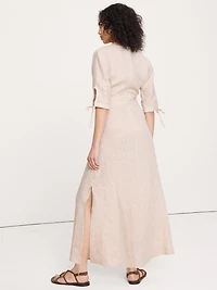 Linen Tie-Sleeve Midi Dress