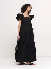 Cotton Poplin Flounce Maxi Dress