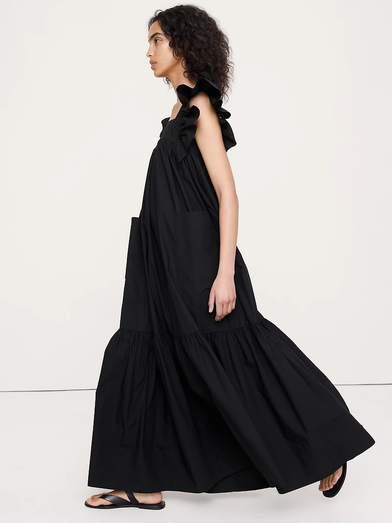 Cotton Poplin Flounce Maxi Dress