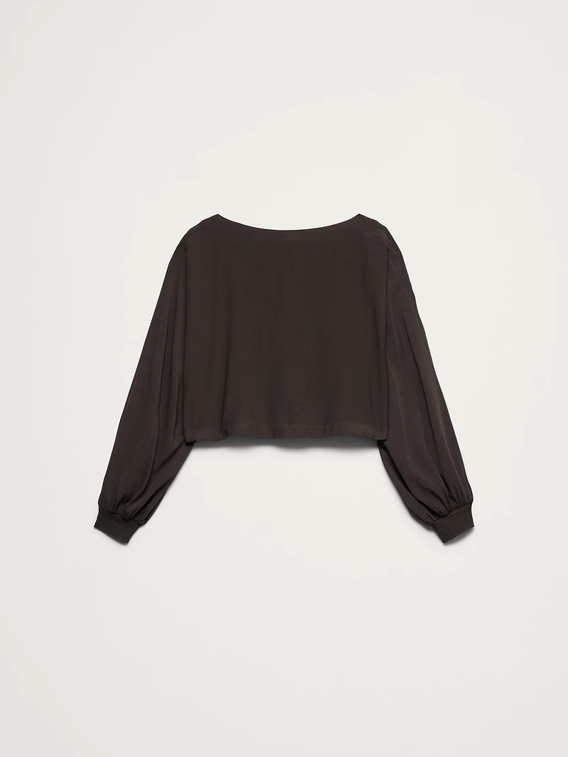 Smocked Georgette Boatneck Top