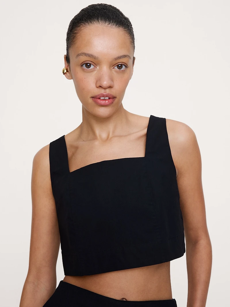 Cotton Poplin Square-Neck Cropped Tank