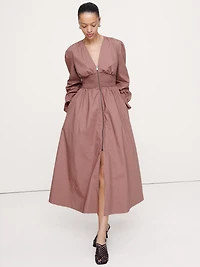 Cotton Poplin Smocked-Waist Maxi Dress