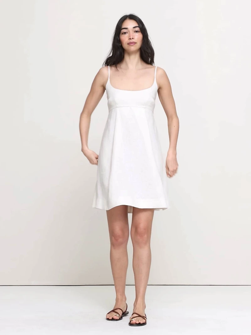 Linen Strappy Empire-Waist Mini Dress