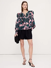 Lightweight Cotton Puff-Sleeve Top