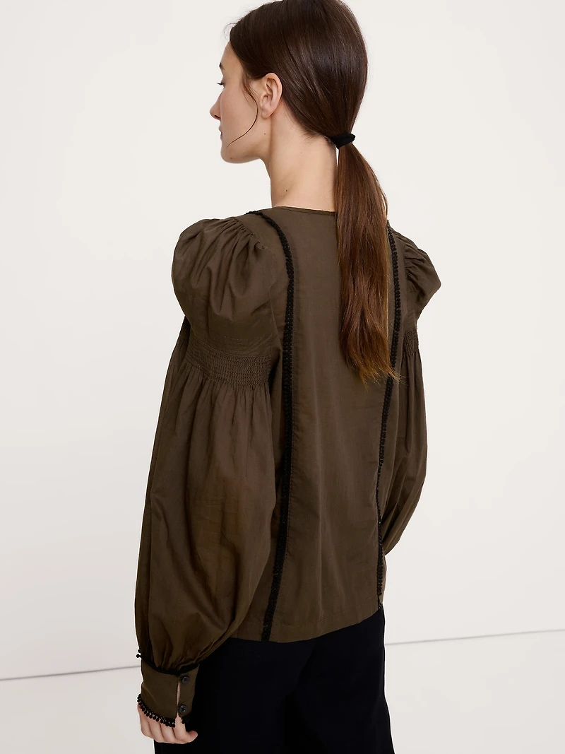 Lightweight Cotton Puff-Sleeve Top