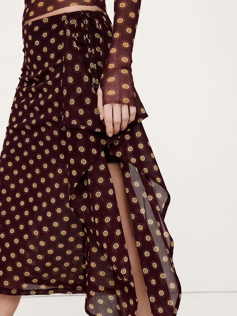 Layered Mesh Wrap Skirt