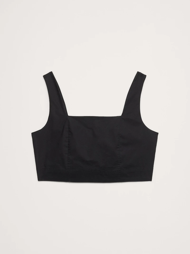 Cotton Poplin Square-Neck Cropped Tank
