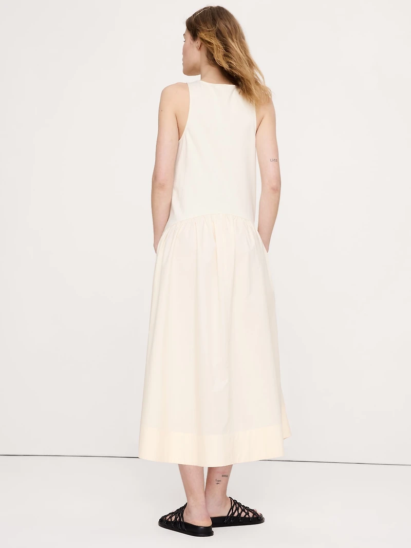 Cotton Poplin + Jersey Midi Dress