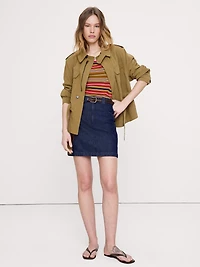 Paneled Denim Mini Skirt