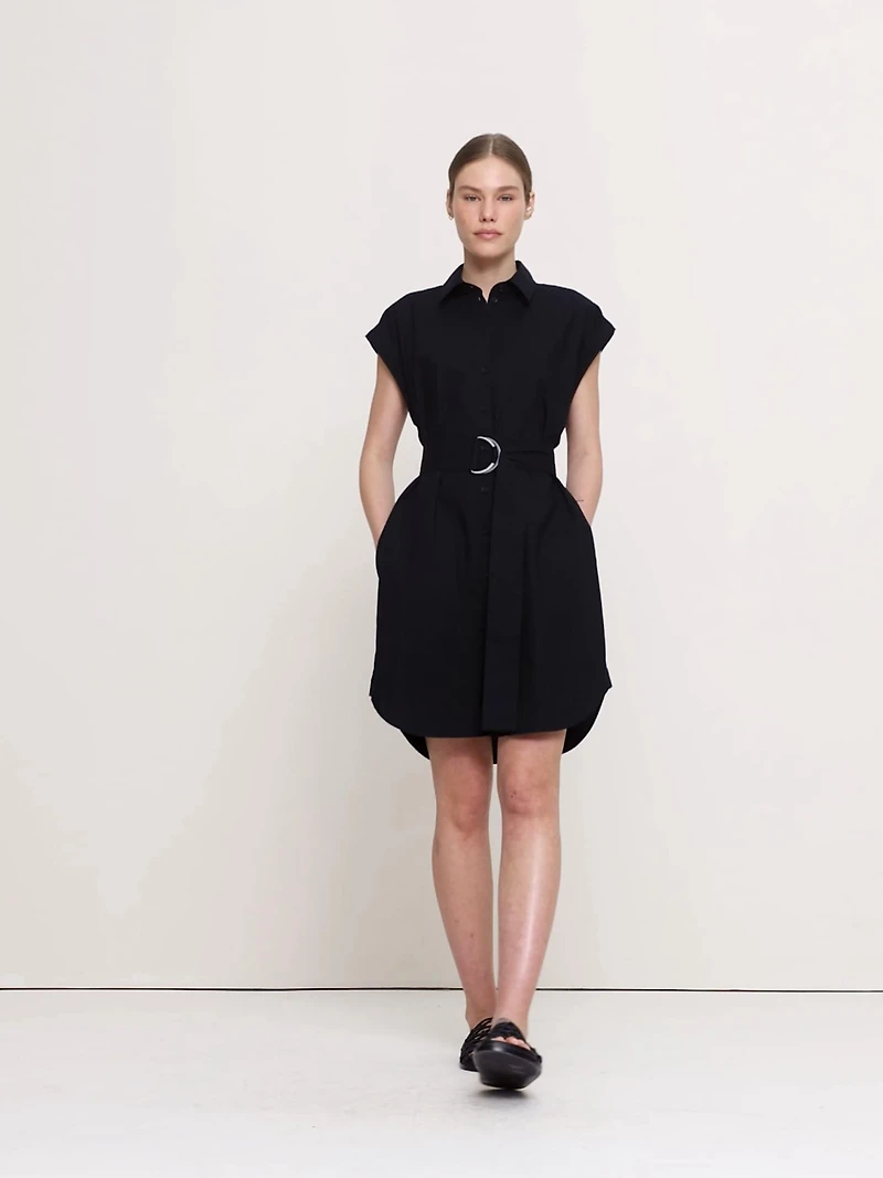 Cotton Poplin Belted Mini Shirt Dress