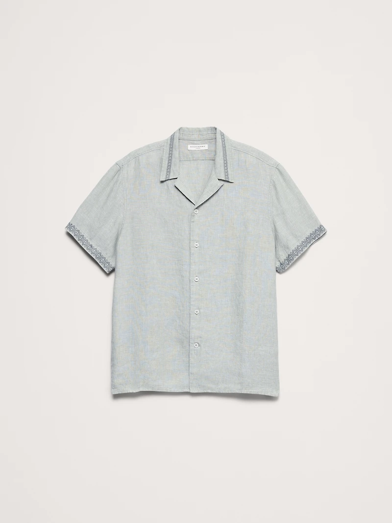 Standard-Fit Embroidered Linen Resort Shirt