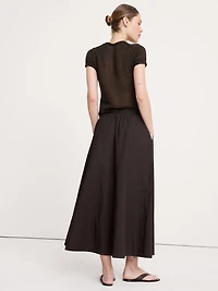 Cotton Poplin Drawstring Maxi Skirt