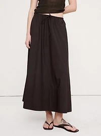 Cotton Poplin Drawstring Maxi Skirt