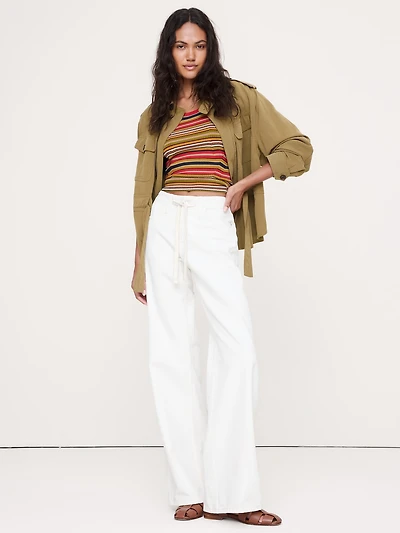 Mid-Rise Wide-Leg Drawstring Jean