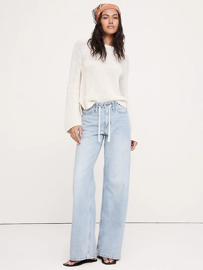 Mid-Rise Wide-Leg Drawstring Jean