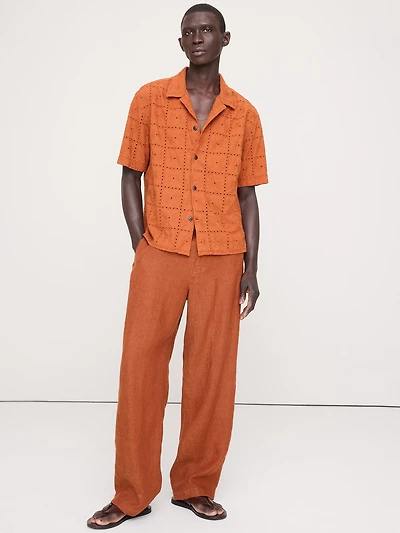 Relaxed-Fit Embroidered Cotton Eyelet Resort Shirt