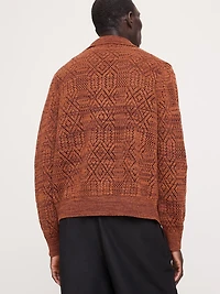 Linen-Cotton Textured Polo Cardigan