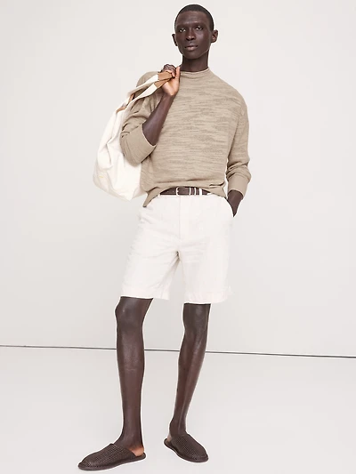 Linen-Cotton Slub Roll-Neck Sweater