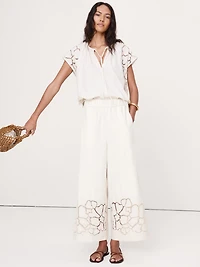 The Pull-On Wide-Leg Ankle Pant Embroidered Poplin