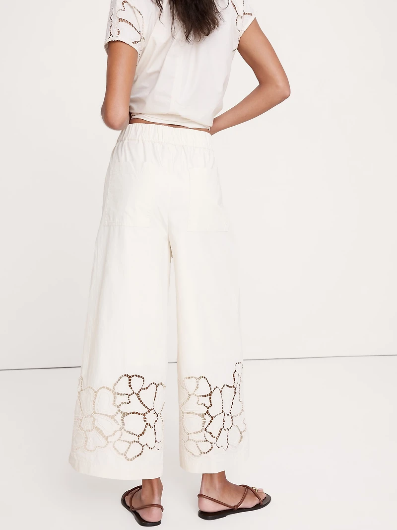 The Pull-On Wide-Leg Ankle Pant Embroidered Poplin