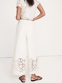 The Pull-On Wide-Leg Ankle Pant Embroidered Poplin