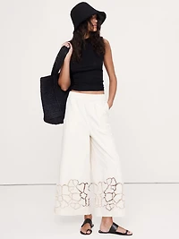 The Pull-On Wide-Leg Ankle Pant Embroidered Poplin