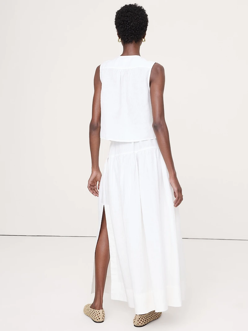 Linen Tiered Tie-Side Maxi Skirt