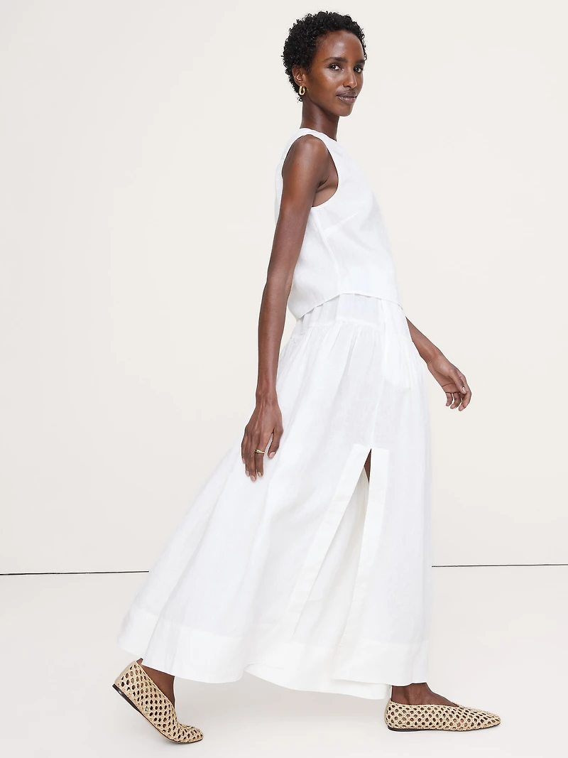 Linen Tiered Tie-Side Maxi Skirt